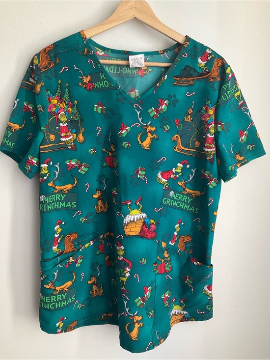 Dr. Seuss Tops - Scrubstar Dr. Seuss "Merry Grinchmas" Holiday Scrub Top